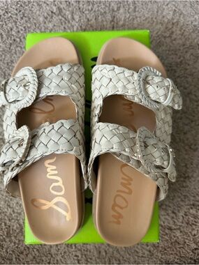 Sam Edelman Cream Braided Double-Buckle Slide Sandals